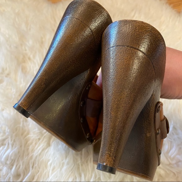 Mules heels 70s heel leather shoe nail head buckle - Picture 5 of 7